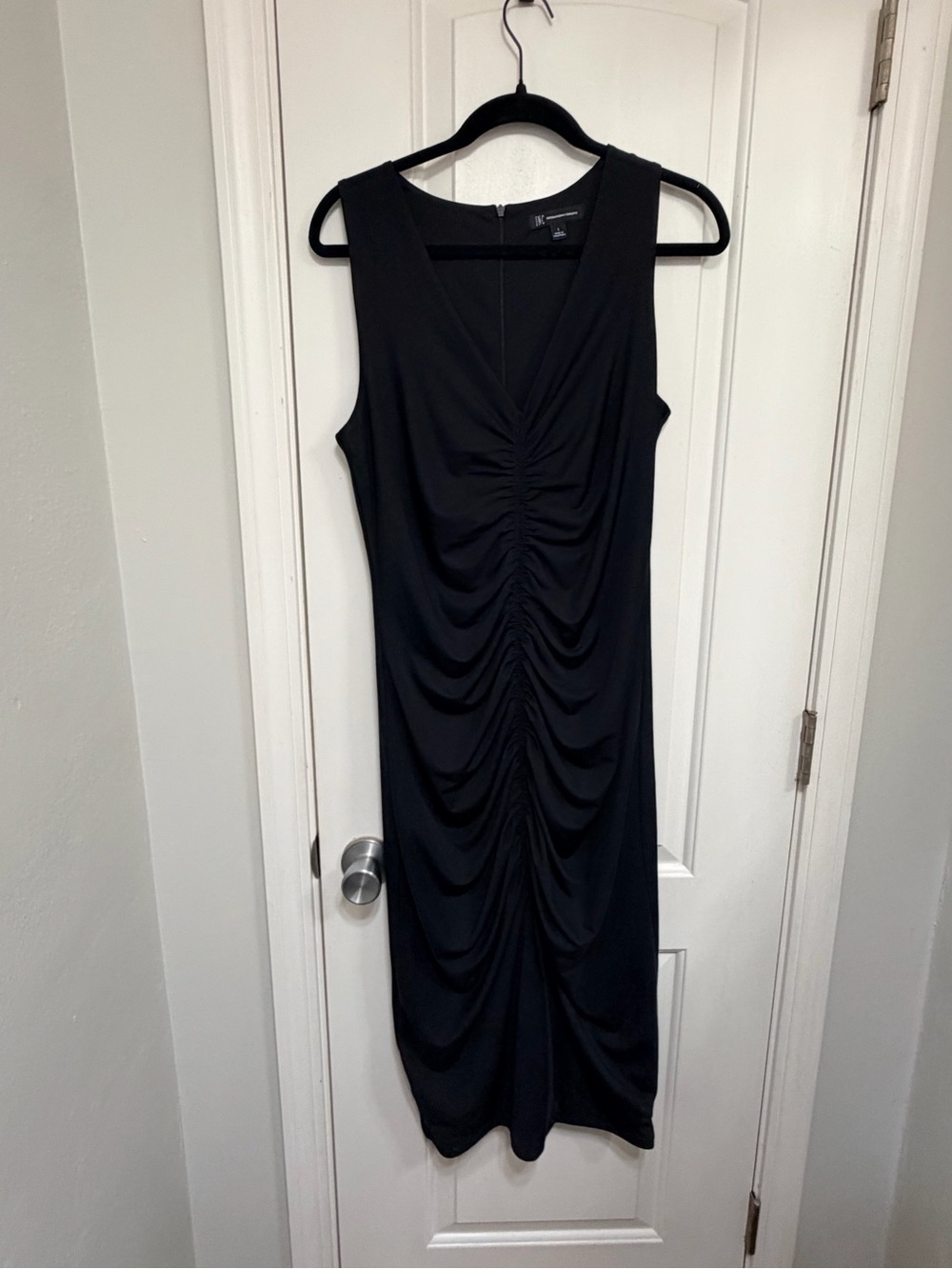 Black Ruched V-Neck Sleeveless Dress - worn one time only